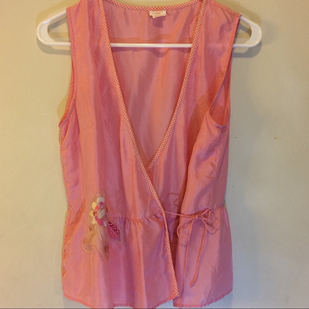 Anthropologie Pink Silk Wrap Top Size M
